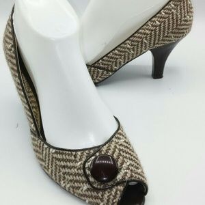 Chinese Laundry 8 Pumps Herringbone Tweed Peep Toe
